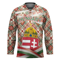 Hungary Christmas Hockey Jersey with Red Green Plaid Pattern Crown and Double Cross Motif - Wonder Print Shop