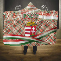 Hungary Christmas Hooded Blanket with Red Green Plaid Pattern Crown and Double Cross Motif - Wonder Print Shop