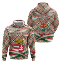 Hungary Christmas Hoodie with Red Green Plaid Pattern Crown and Double Cross Motif - Wonder Print Shop