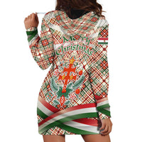 Hungary Christmas Hoodie Dress with Red Green Plaid Pattern Crown and Double Cross Motif - Wonder Print Shop