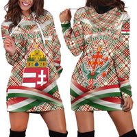 Hungary Christmas Hoodie Dress with Red Green Plaid Pattern Crown and Double Cross Motif - Wonder Print Shop