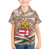 Hungary Christmas Kid Hawaiian Shirt with Red Green Plaid Pattern Crown and Double Cross Motif - Wonder Print Shop