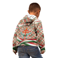 Hungary Christmas Kid Hoodie with Red Green Plaid Pattern Crown and Double Cross Motif - Wonder Print Shop