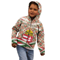 Hungary Christmas Kid Hoodie with Red Green Plaid Pattern Crown and Double Cross Motif - Wonder Print Shop