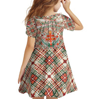 Hungary Christmas Kid Short Sleeve Dress with Red Green Plaid Pattern Crown and Double Cross Motif - Wonder Print Shop
