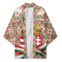 Hungary Christmas Kimono with Red Green Plaid Pattern Crown and Double Cross Motif - Wonder Print Shop