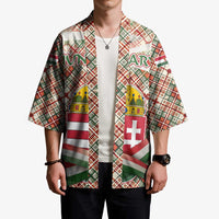 Hungary Christmas Kimono with Red Green Plaid Pattern Crown and Double Cross Motif - Wonder Print Shop