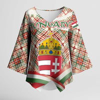 Hungary Christmas Kimono Sleeve Blouse with Red Green Plaid Pattern Crown and Double Cross Motif - Wonder Print Shop