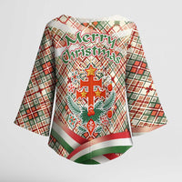 Hungary Christmas Kimono Sleeve Blouse with Red Green Plaid Pattern Crown and Double Cross Motif - Wonder Print Shop