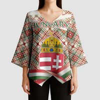 Hungary Christmas Kimono Sleeve Blouse with Red Green Plaid Pattern Crown and Double Cross Motif - Wonder Print Shop