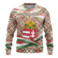 Hungary Christmas Ugly Christmas Sweater with Red Green Plaid Pattern Crown and Double Cross Motif - Wonder Print Shop
