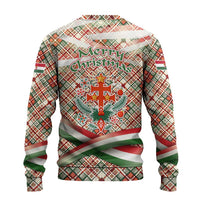 Hungary Christmas Ugly Christmas Sweater with Red Green Plaid Pattern Crown and Double Cross Motif - Wonder Print Shop