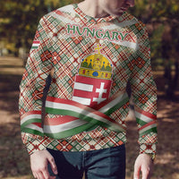 Hungary Christmas Ugly Christmas Sweater with Red Green Plaid Pattern Crown and Double Cross Motif - Wonder Print Shop