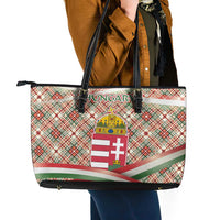 Hungary Christmas Leather Tote Bag with Red Green Plaid Pattern Crown and Double Cross Motif - Wonder Print Shop