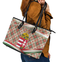 Hungary Christmas Leather Tote Bag with Red Green Plaid Pattern Crown and Double Cross Motif - Wonder Print Shop