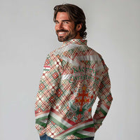 Hungary Christmas Long Sleeve Polo Shirt with Red Green Plaid Pattern Crown and Double Cross Motif - Wonder Print Shop