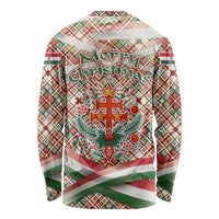 Hungary Christmas Long Sleeve Shirt with Red Green Plaid Pattern Crown and Double Cross Motif - Wonder Print Shop