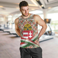Hungary Christmas Men Tank Top with Red Green Plaid Pattern Crown and Double Cross Motif - Wonder Print Shop