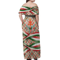 Hungary Christmas Off Shoulder Maxi Dress with Red Green Plaid Pattern Crown and Double Cross Motif - Wonder Print Shop