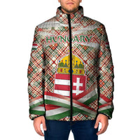 Hungary Christmas Padded Jacket with Red Green Plaid Pattern Crown and Double Cross Motif - Wonder Print Shop