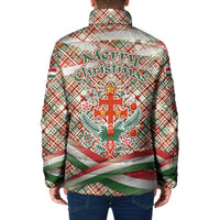 Hungary Christmas Padded Jacket with Red Green Plaid Pattern Crown and Double Cross Motif - Wonder Print Shop