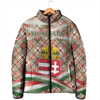 Hungary Christmas Padded Jacket with Red Green Plaid Pattern Crown and Double Cross Motif - Wonder Print Shop