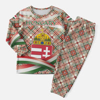 Hungary Christmas Pajama Set with Red Green Plaid Pattern Crown and Double Cross Motif - Wonder Print Shop