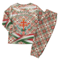 Hungary Christmas Pajama Set with Red Green Plaid Pattern Crown and Double Cross Motif - Wonder Print Shop