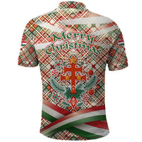 Hungary Christmas Polo Shirt with Red Green Plaid Pattern Crown and Double Cross Motif - Wonder Print Shop