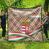 Hungary Christmas Quilt with Red Green Plaid Pattern Crown and Double Cross Motif - Wonder Print Shop