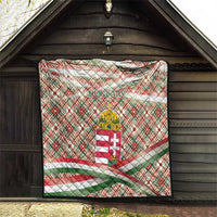 Hungary Christmas Quilt with Red Green Plaid Pattern Crown and Double Cross Motif - Wonder Print Shop