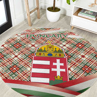 Hungary Christmas Round Carpet with Red Green Plaid Pattern Crown and Double Cross Motif - Wonder Print Shop