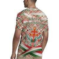 Hungary Christmas Rugby Jersey with Red Green Plaid Pattern Crown and Double Cross Motif - Wonder Print Shop