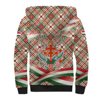 Hungary Christmas Sherpa Hoodie with Red Green Plaid Pattern Crown and Double Cross Motif - Wonder Print Shop