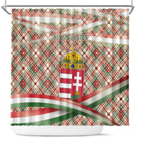 Hungary Christmas Shower Curtain with Red Green Plaid Pattern Crown and Double Cross Motif - Wonder Print Shop