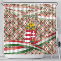 Hungary Christmas Shower Curtain with Red Green Plaid Pattern Crown and Double Cross Motif - Wonder Print Shop