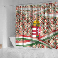 Hungary Christmas Shower Curtain with Red Green Plaid Pattern Crown and Double Cross Motif - Wonder Print Shop
