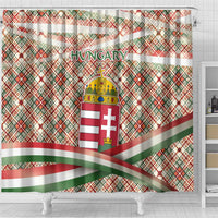Hungary Christmas Shower Curtain with Red Green Plaid Pattern Crown and Double Cross Motif - Wonder Print Shop