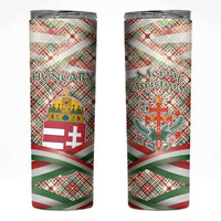 Hungary Christmas Skinny Tumbler with Red Green Plaid Pattern Crown and Double Cross Motif - Wonder Print Shop