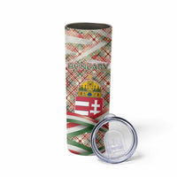 Hungary Christmas Skinny Tumbler with Red Green Plaid Pattern Crown and Double Cross Motif - Wonder Print Shop