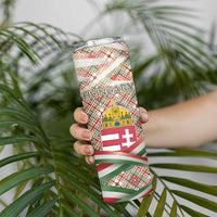 Hungary Christmas Skinny Tumbler with Red Green Plaid Pattern Crown and Double Cross Motif - Wonder Print Shop