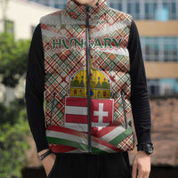 Hungary Christmas Sleeveless Puffer Jacket with Red Green Plaid Pattern Crown and Double Cross Motif - Wonder Print Shop