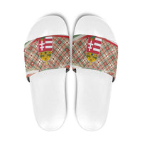 Hungary Christmas Slide Sandals with Red Green Plaid Pattern Crown and Double Cross Motif - Wonder Print Shop