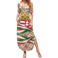 Hungary Christmas Summer Maxi Dress with Red Green Plaid Pattern Crown and Double Cross Motif - Wonder Print Shop
