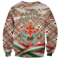 Hungary Christmas Sweatshirt with Red Green Plaid Pattern Crown and Double Cross Motif - Wonder Print Shop