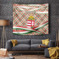 Hungary Christmas Tapestry with Red Green Plaid Pattern Crown and Double Cross Motif - Wonder Print Shop