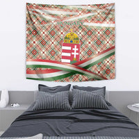 Hungary Christmas Tapestry with Red Green Plaid Pattern Crown and Double Cross Motif - Wonder Print Shop