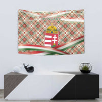 Hungary Christmas Tapestry with Red Green Plaid Pattern Crown and Double Cross Motif - Wonder Print Shop