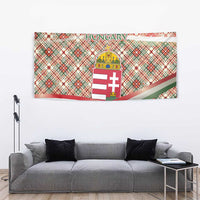 Hungary Christmas Tapestry with Red Green Plaid Pattern Crown and Double Cross Motif - Wonder Print Shop