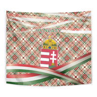 Hungary Christmas Tapestry with Red Green Plaid Pattern Crown and Double Cross Motif - Wonder Print Shop